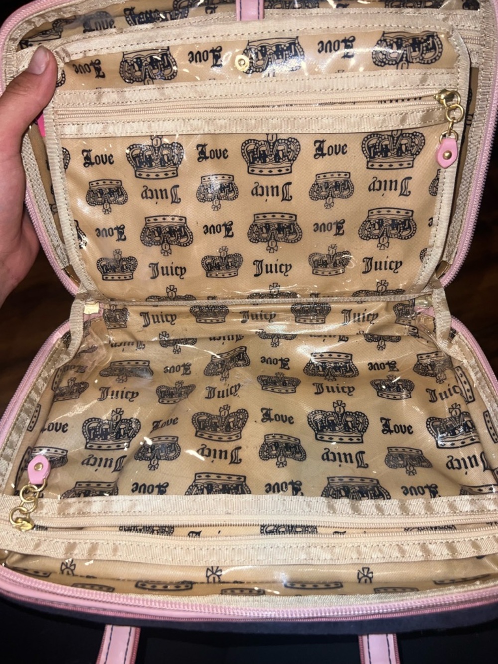Vintage Juicy Couture Navy and Pink Velvet Cosmetic Bag - Picture 4 of 6